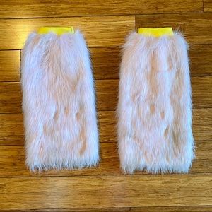 Furry Leg Warmers / Rave Fluffies / Light Pink with yellow band